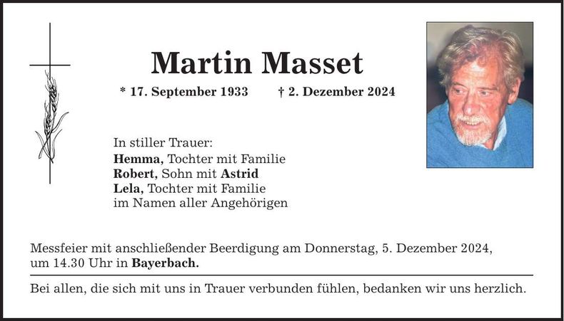 Traueranzeige Martin Masset