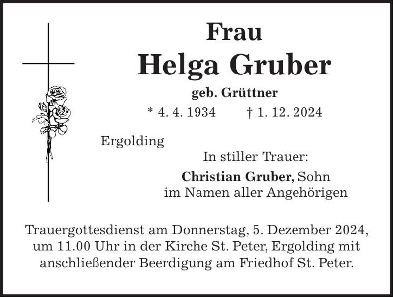 Traueranzeige Helga Gruber