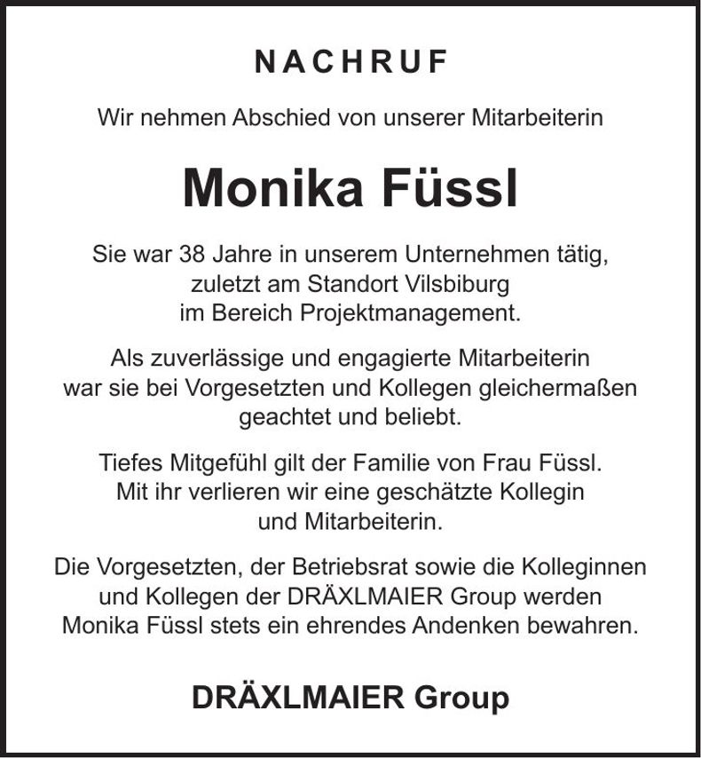Traueranzeige Monika Füssl