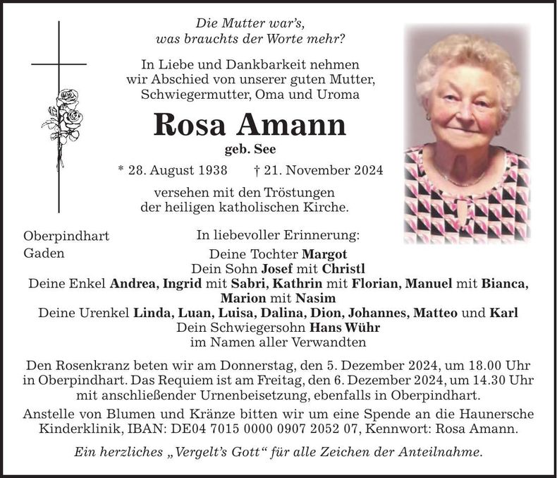 Traueranzeige Rosa Amann