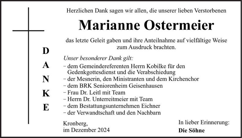 Traueranzeige Maria Ostermeier