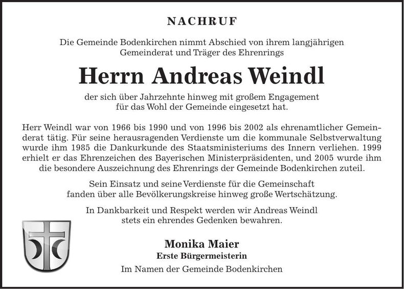 Traueranzeige Andreas Weindl