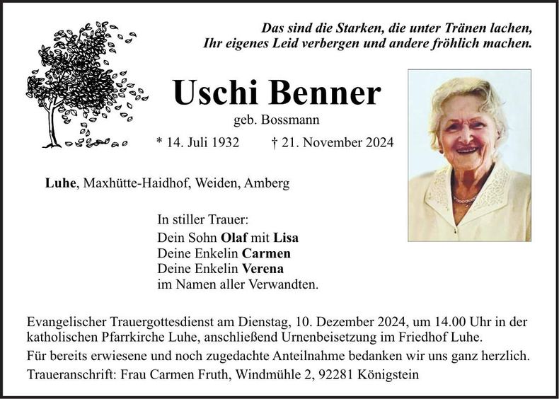Traueranzeige Uschi Benner