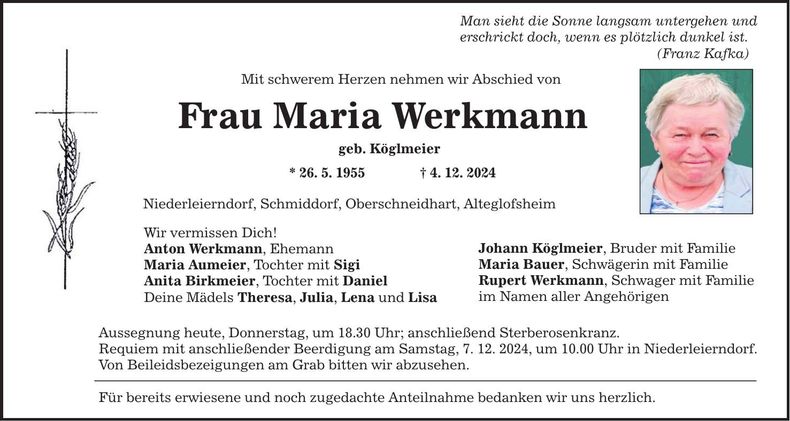Traueranzeige Maria Werkmann
