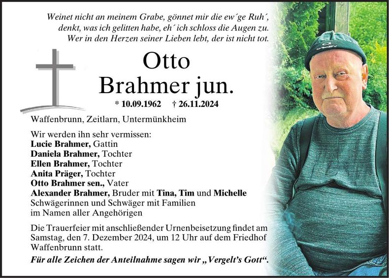 Traueranzeige Otto Brahmer
