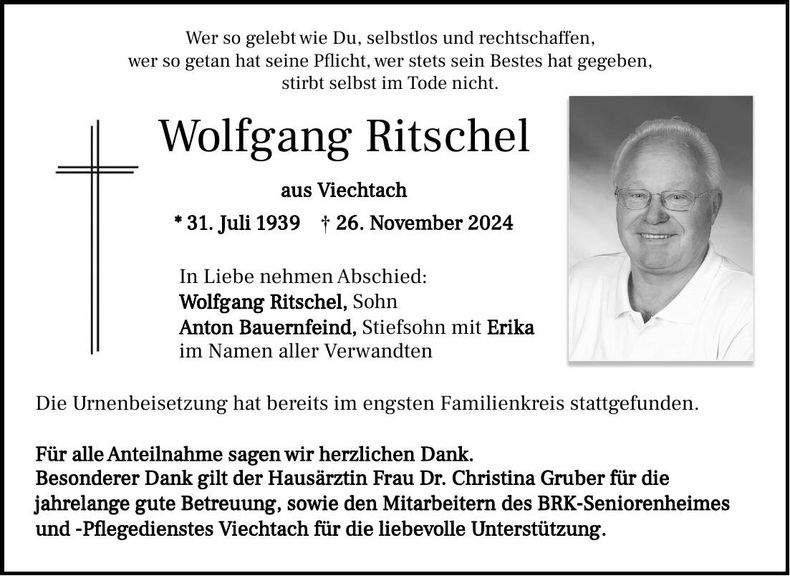 Traueranzeige Wolfgang Ritschel