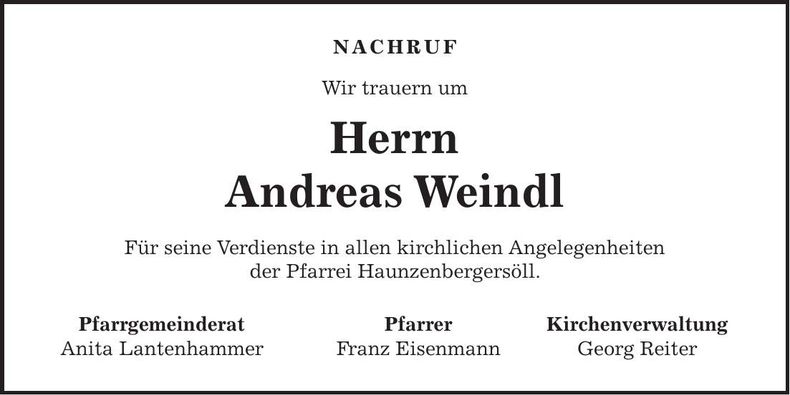 Traueranzeige Andreas Weindl