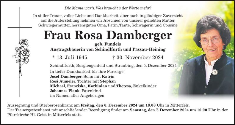Traueranzeige Rosa Damberger