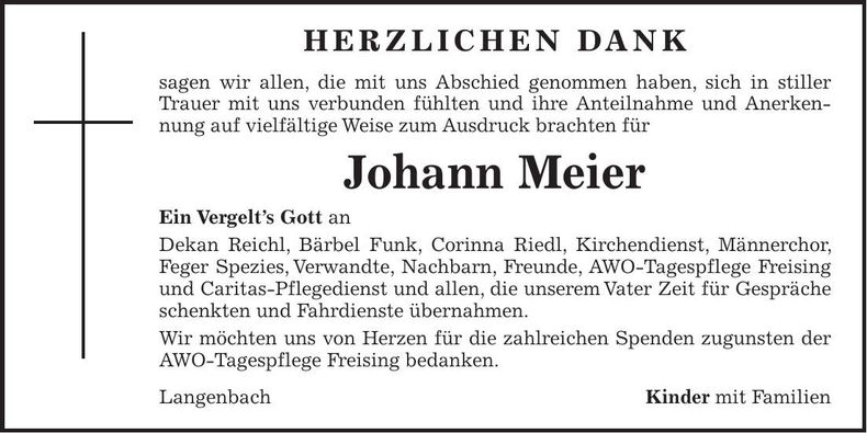 Traueranzeige Johann Meier