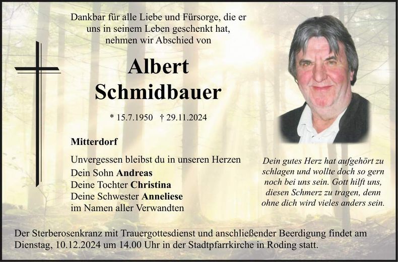 Traueranzeige Albert Schmidbauer