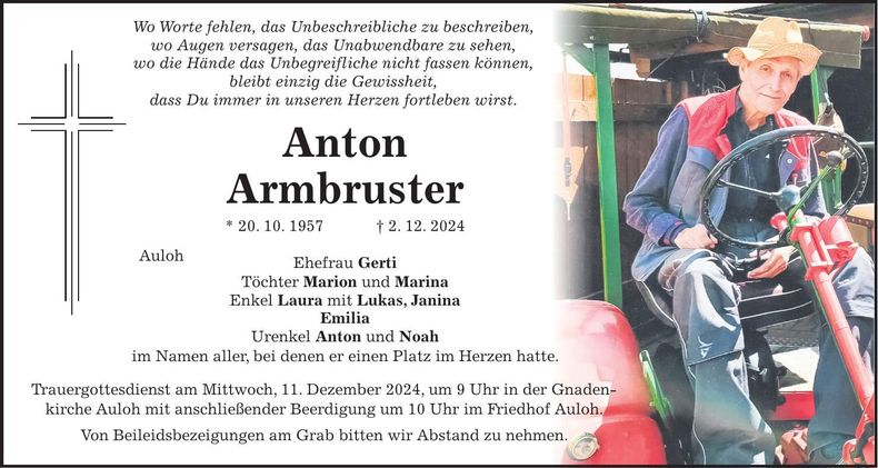 Traueranzeige Anton Armbruster