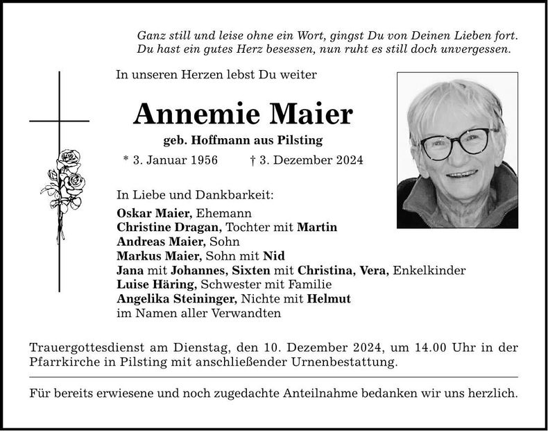 Traueranzeige Annemie Maier