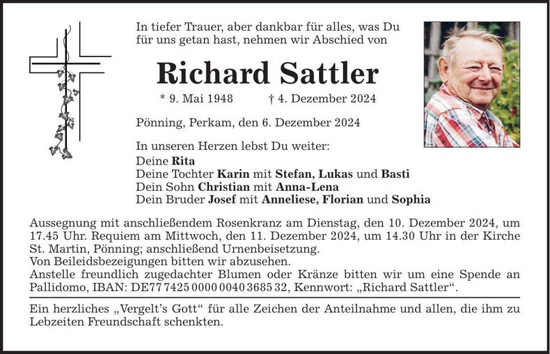 Traueranzeige Richard Sattler