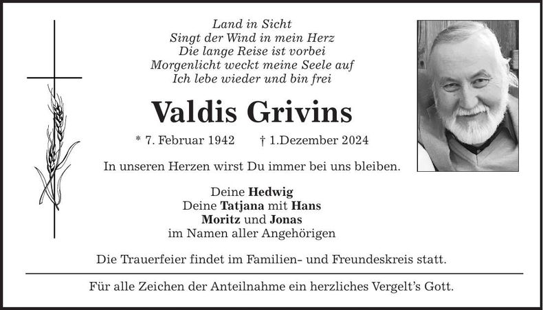 Traueranzeige Valdis Grivins