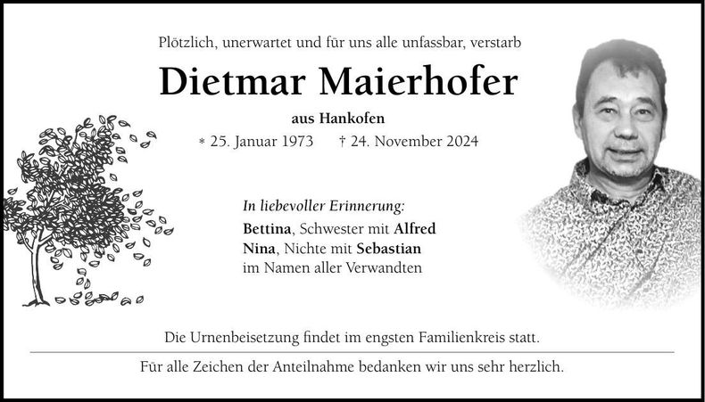 Traueranzeige Dietmar Maierhofer
