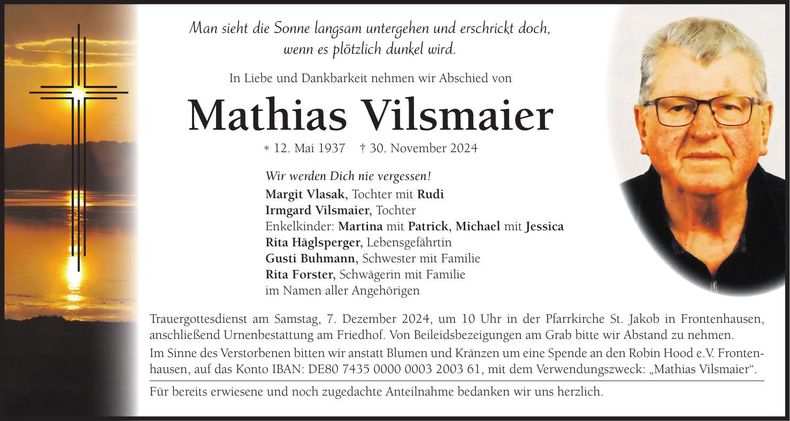 Traueranzeige Mathias Vilsmaier