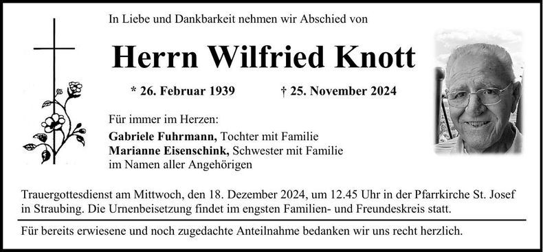 Traueranzeige Wilfried Knott