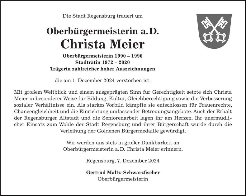 Traueranzeige Christa Meier