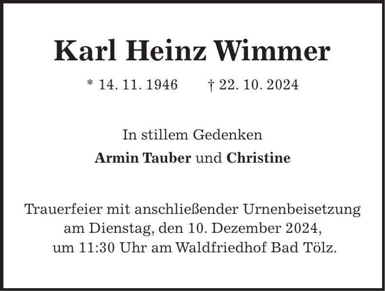 Traueranzeige Karl Heinz Wimmer
