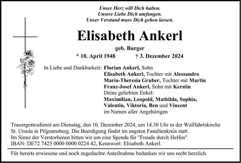 Traueranzeige Elisabeth Ankerl