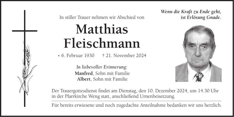 Traueranzeige Matthias Fleischmann
