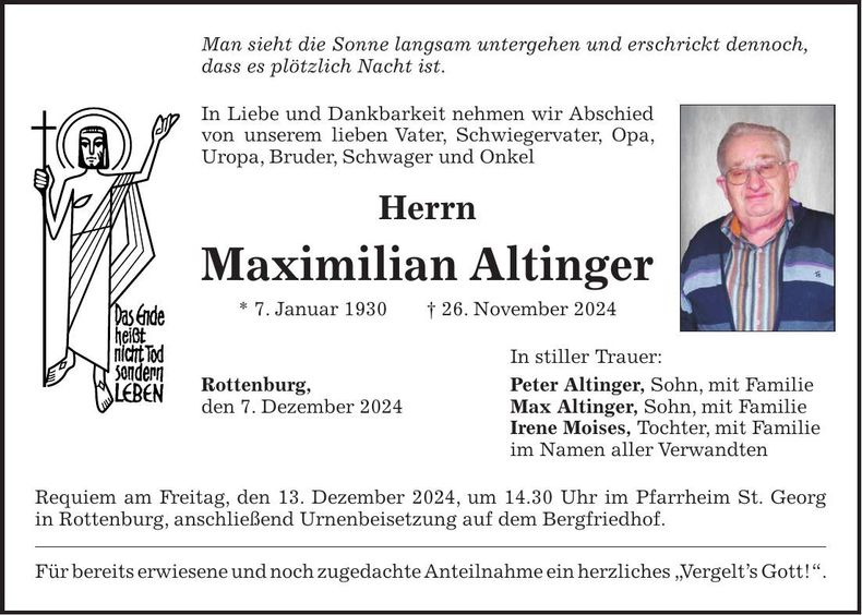 Traueranzeige Maximilian Altinger