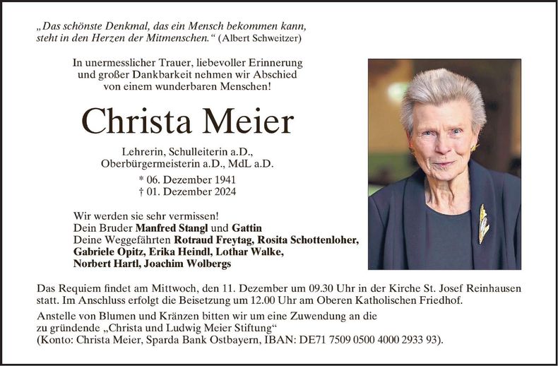 Traueranzeige Christa Meier
