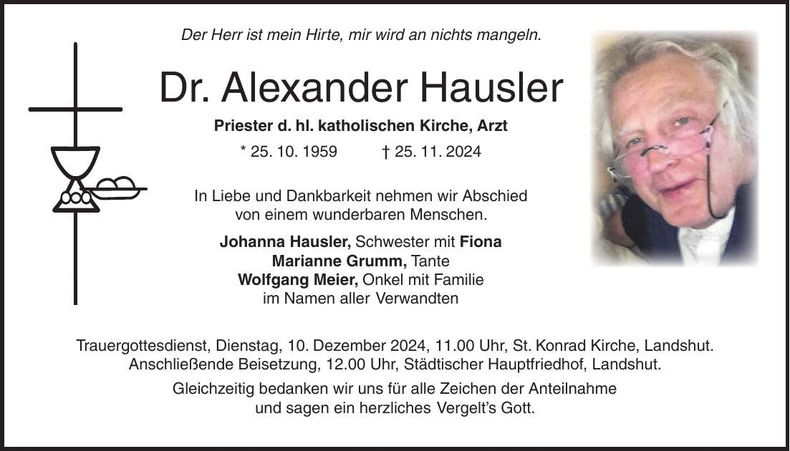 Traueranzeige Alexander Hausler