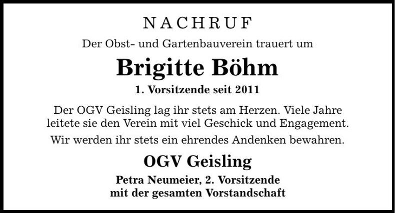 Traueranzeige Brigitte Böhm