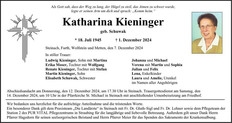 Traueranzeige Katharina Kieninger