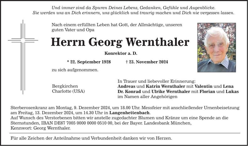 Traueranzeige Georg Wernthaler