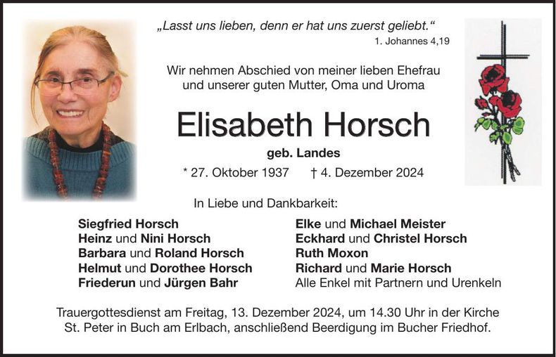 Traueranzeige Elisabeth Horsch