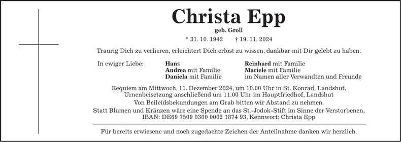 Traueranzeige Christa Epp