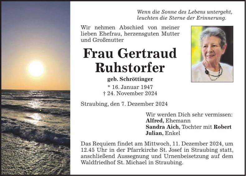 Traueranzeige Gertraud Ruhstorfer