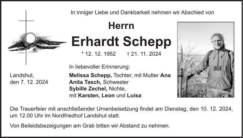 Traueranzeige Erhardt Schepp