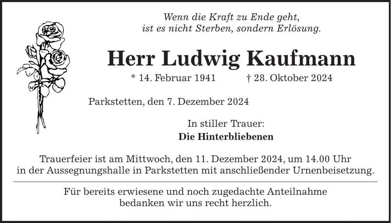 Traueranzeige Ludwig Kaufmann