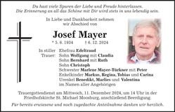 Traueranzeige Josef Mayer