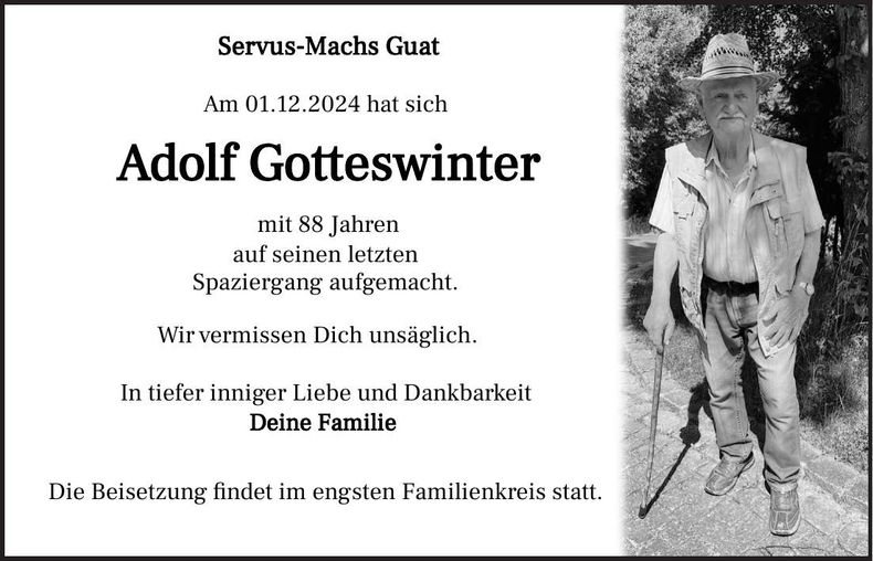 Traueranzeige Adolf Gotteswinter