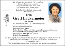Traueranzeige Gretl Lackermeier