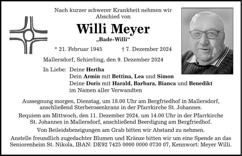 Traueranzeige Willi Meyer