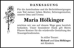 Traueranzeige Maria Hölkinger