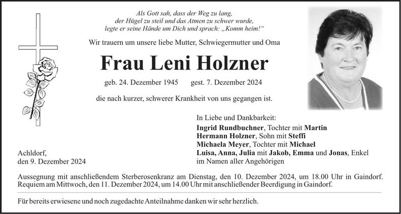 Traueranzeige Leni Holzner