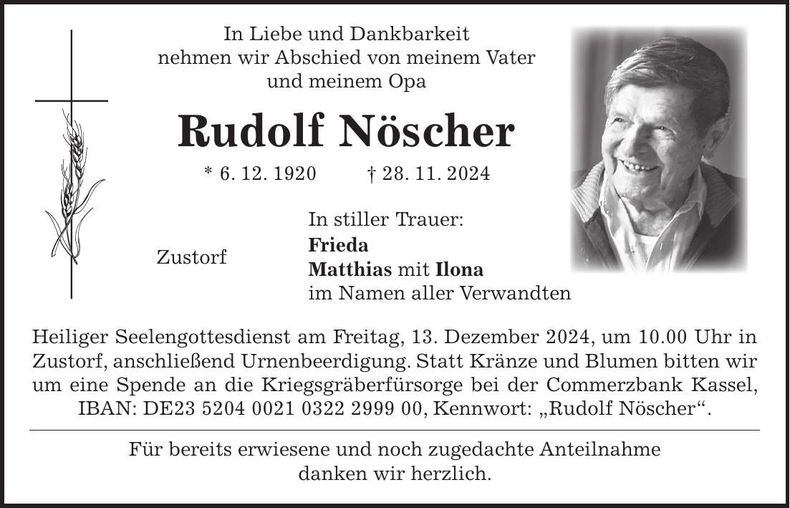 Traueranzeige Rudolf Nöscher