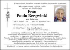Traueranzeige Paula Bergwinkl