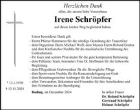 Traueranzeige Irene Schröpfer