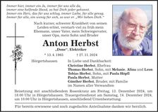 Traueranzeige Anton Herbst
