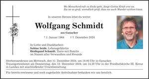 Traueranzeige Wolfgang Schmidt