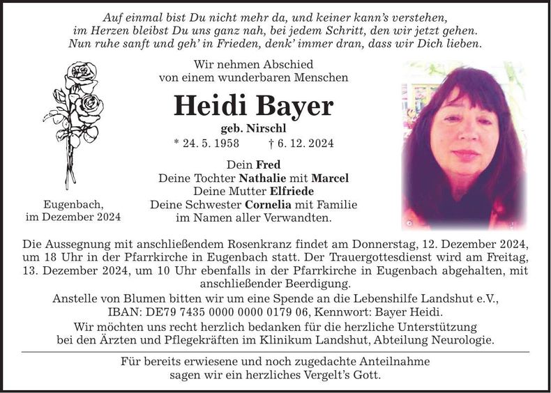 Traueranzeige Heidi Bayer