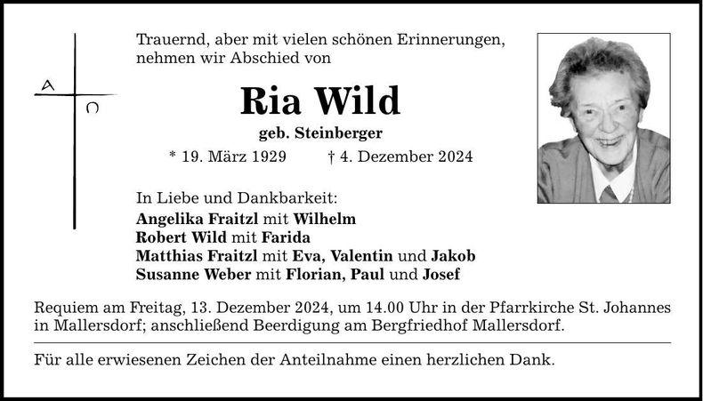 Traueranzeige Ria Wild