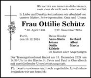 Traueranzeige Ottilie Schütz